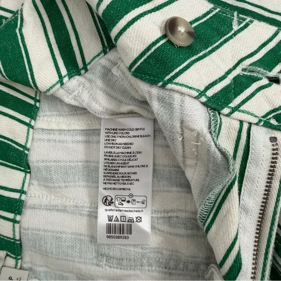 Maeve Anthro The Colette Full Length Pants Green White Stripe Linen Blend 26P - Picture 7 of 10